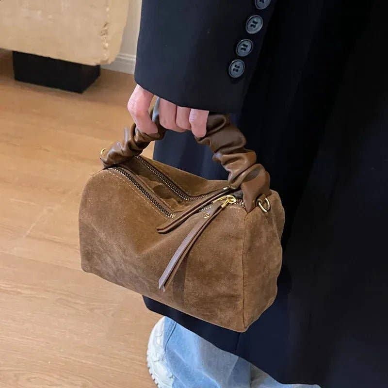 MiMi Wholesale - Wholesale Top Handle Bag - Women's - GMS0095 Faux Suede Ruched Handle Crossbody/Satchel Bag9