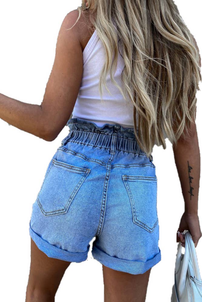 UNISHE - Wholesale Shorts - Women's - High Waist Elasticated Ruffled Denim Shorts XXL30044