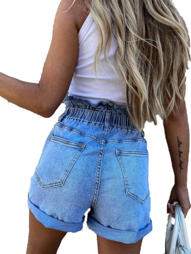 UNISHE - Wholesale Shorts - Women's - High Waist Elasticated Ruffled Denim Shorts XXL30044