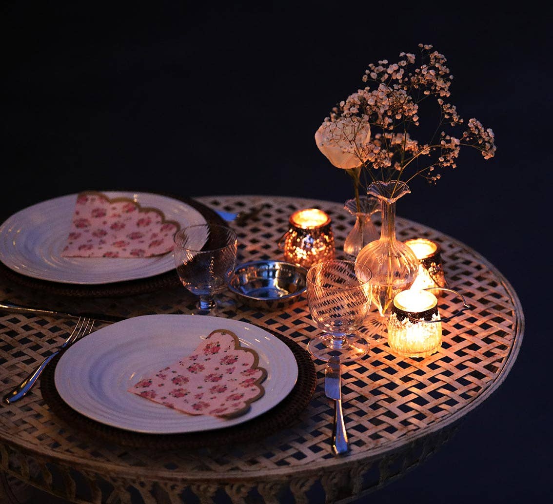 Talking Tables USA - Wholesale Disposable Napkin - Scalloped Pink Floral Napkins | 20 Pack| Tea Party |8