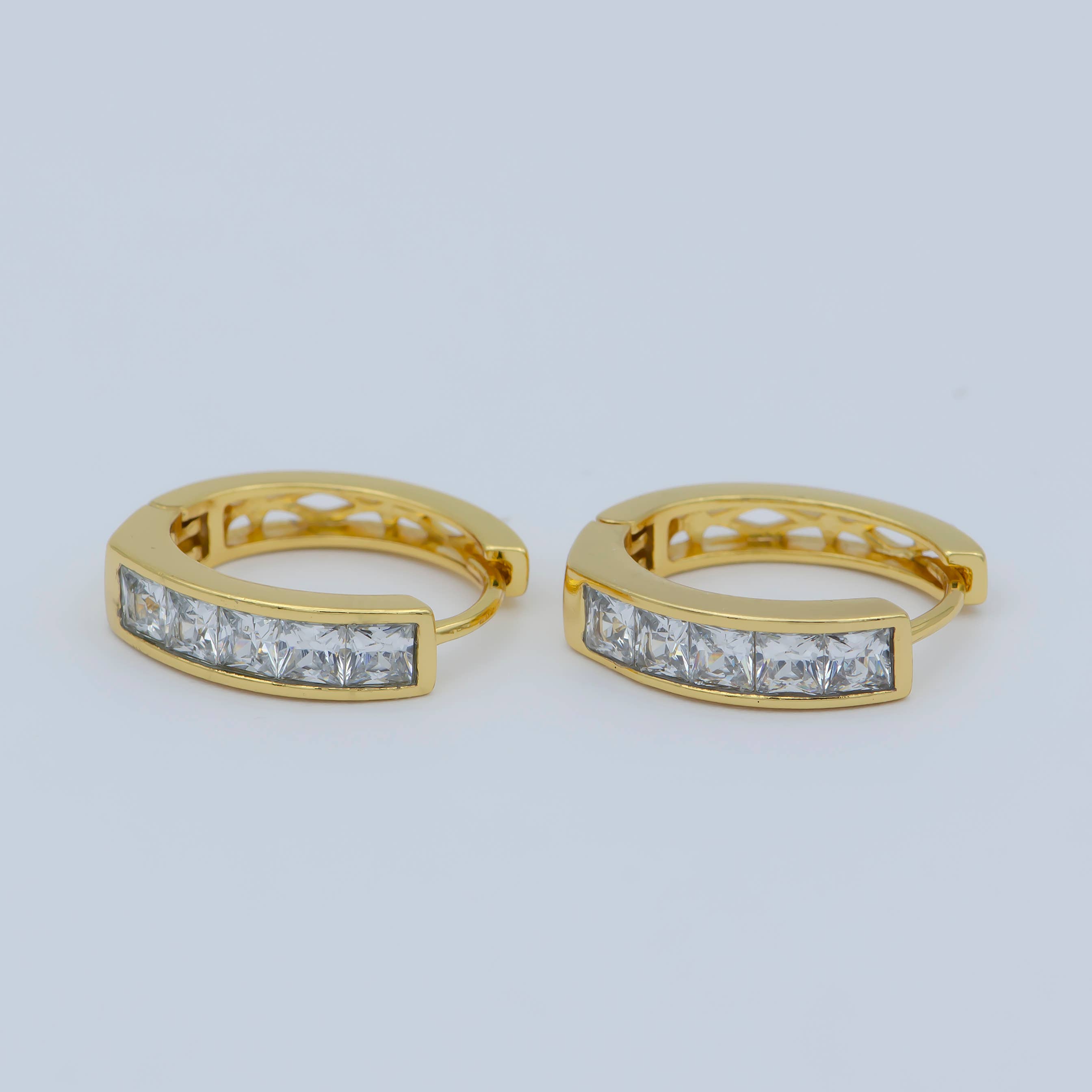 Aim Eternal - Wholesale Huggie Earrings - 24K Gold Filled CZ Square Lined Huggie Earring | AB11591