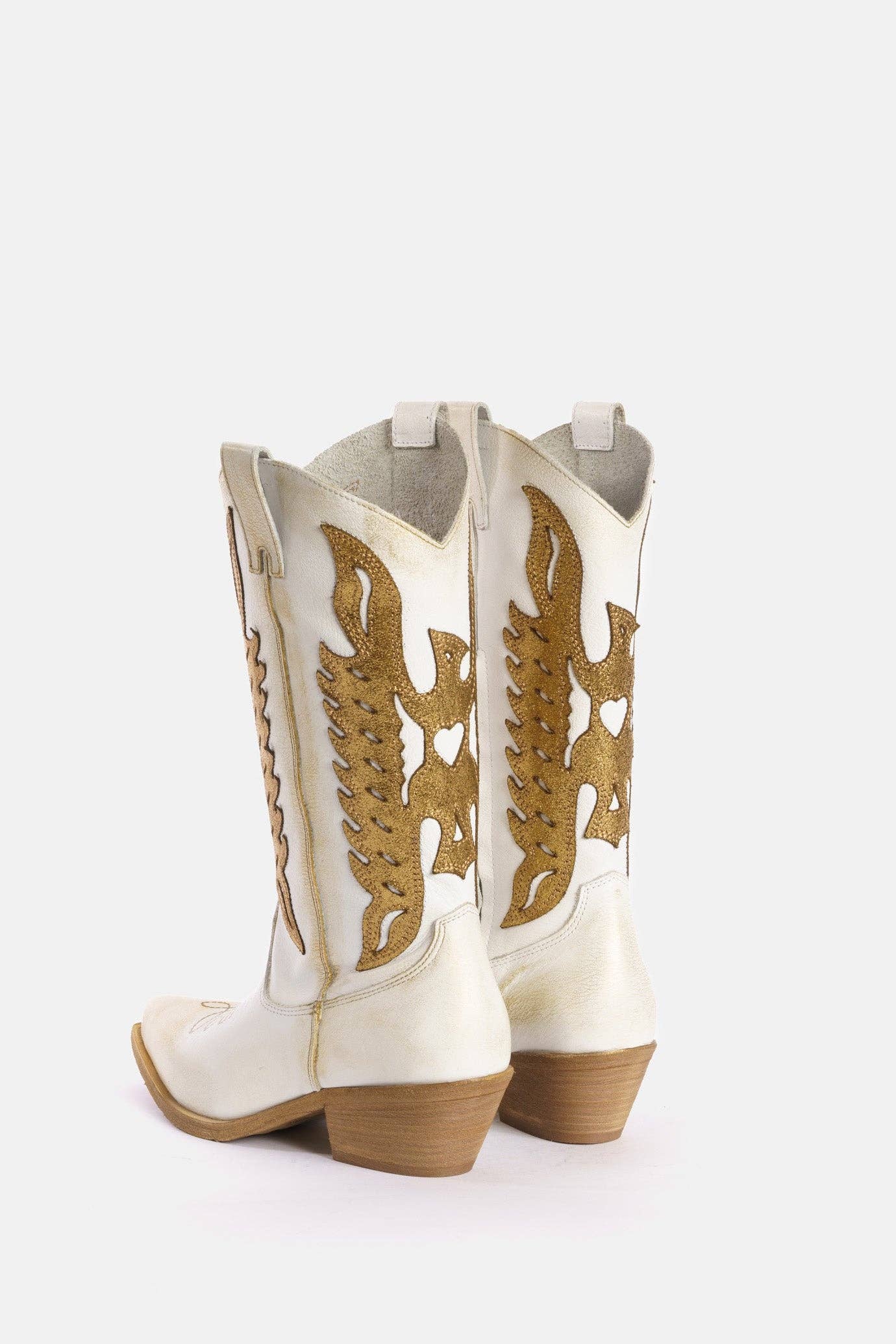 METISSE - Wholesale Boots - Women's - White and gold laminated Texan boots DX8223