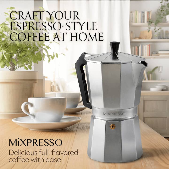 Mixpresso - Wholesale Percolator - Mixpresso 9 Cup Moka Pot Cuban Coffee Maker, Moka Pot for Gas, Electric Stove Top, Classic Italian Coffee Maker, Stovetop Espresso Maker, Camping Pot Makes 9 Espresso Cup 14 Oz4