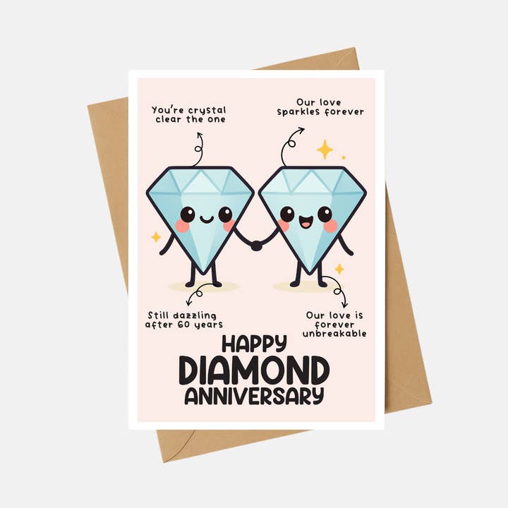 Anniversary Card - Diamond Anniversary card - A6 for wholesale by The Playful Press