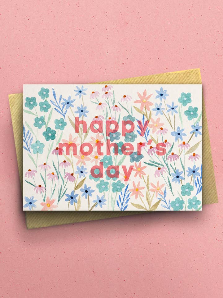 Illustrated Blue Floral Mother's Day Card for wholesale by By Tilly