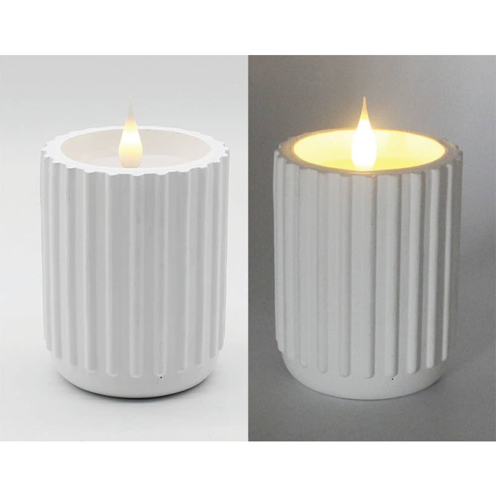 WT Collection – wholesale Flameless candle – 3 x 4 inch White Ribbed Pottery LED Candle0