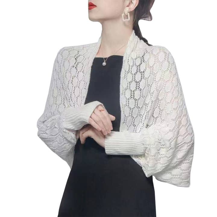 Fennco Styles - Vente Cardigan – femme - Boléro ajouré en crochet à manches longues9