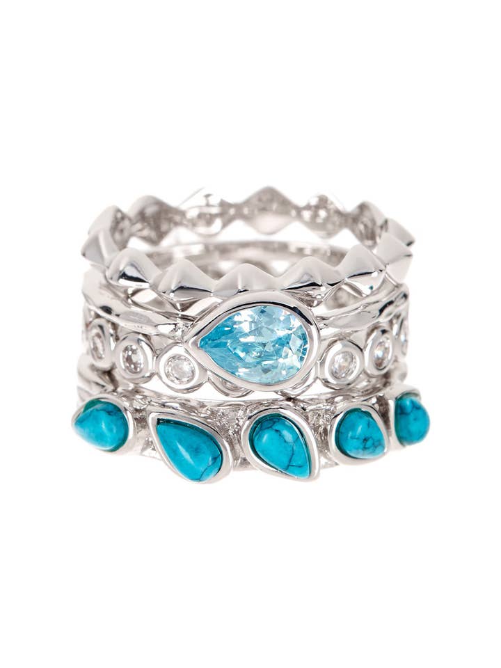 Turkos & CZ Stack Ring Set - SF för wholesale av Zoey Simmons