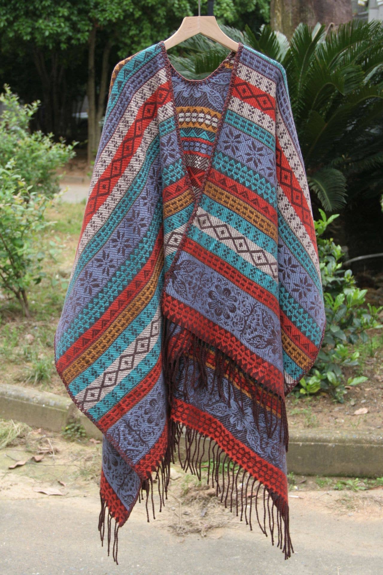 Rosa Clothing - Wholesale Kimono - Women's - Thermal Ruana Cape Bohemia Ethnic tassel kimono1