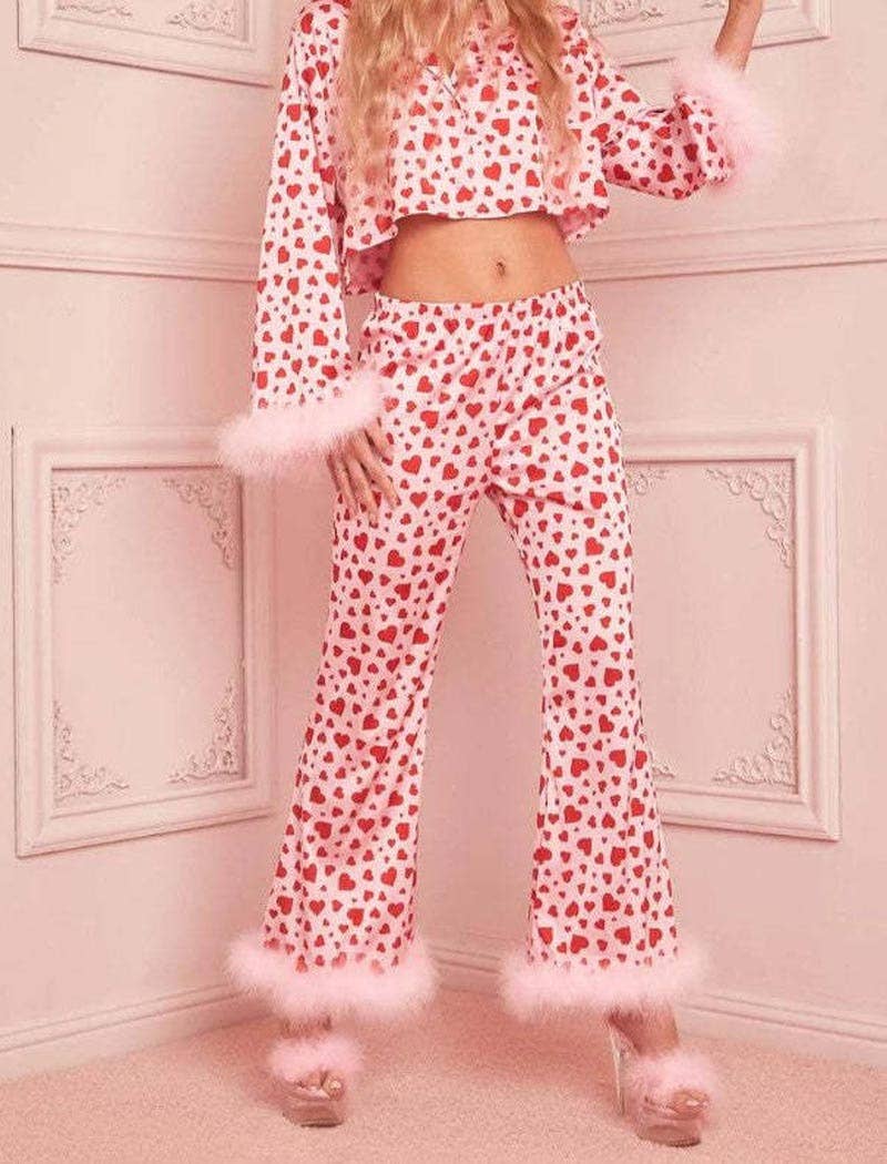 ROSE Ensemble de pyjama avec haut à imprimé cœur et plumes et pantalon en vente sur Faire3