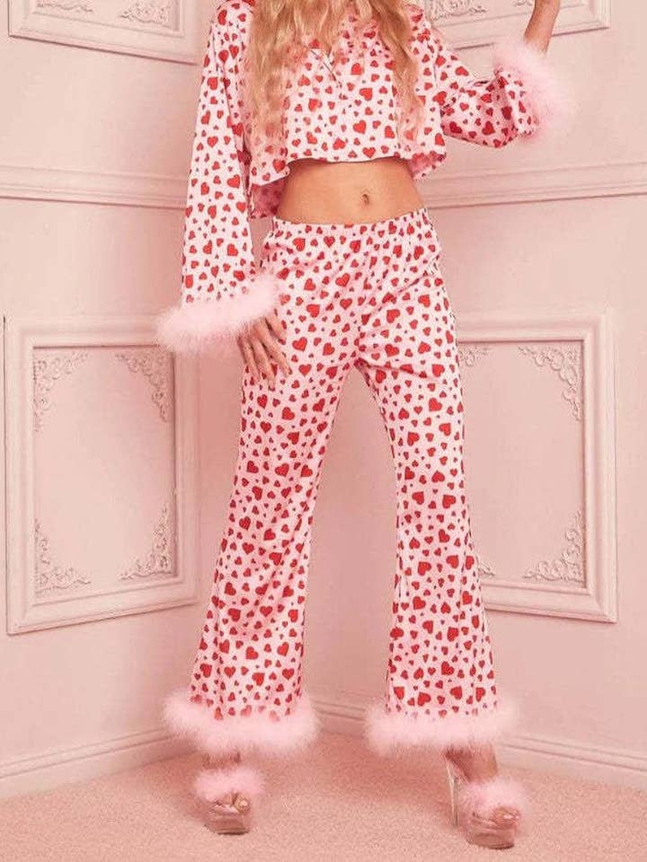 ROSE Ensemble de pyjama avec haut à imprimé cœur et plumes et pantalon en vente sur Faire3