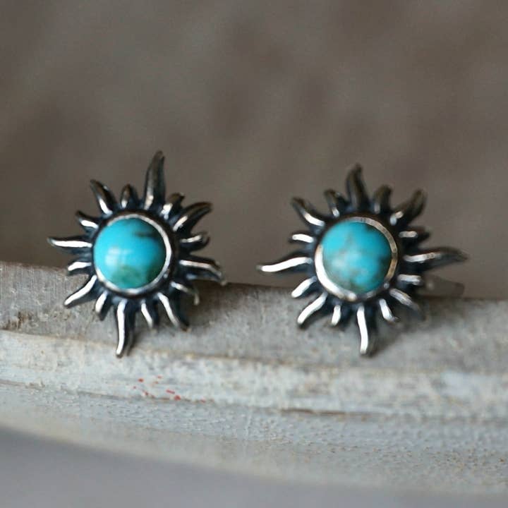 Sowell Jewelry - Wholesale Stud/Post Earrings - Sunburst Turquoise Silver Earrings0