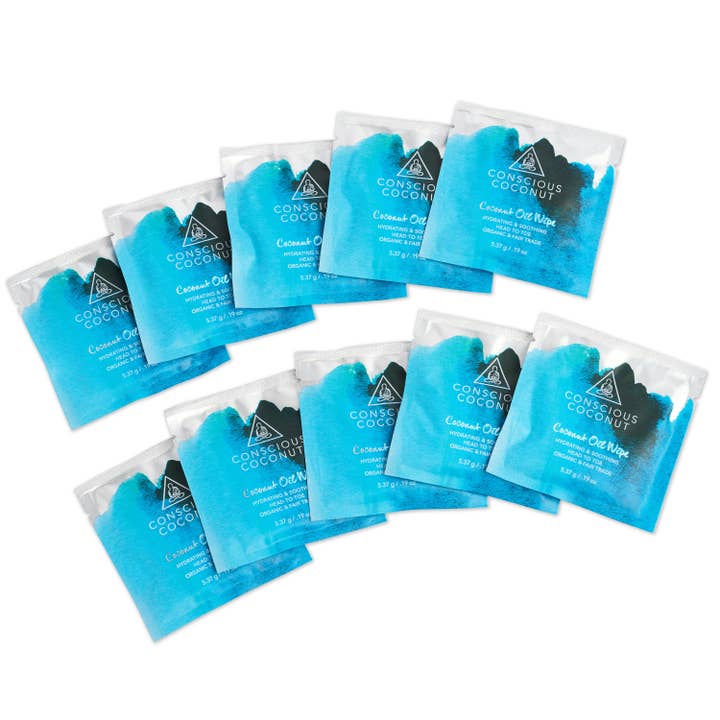 Conscious Coconut - Wholesale Gezichts- en lichaamsdoekjes - Biologische Kokosolie Doekjes (10 Doekjes)