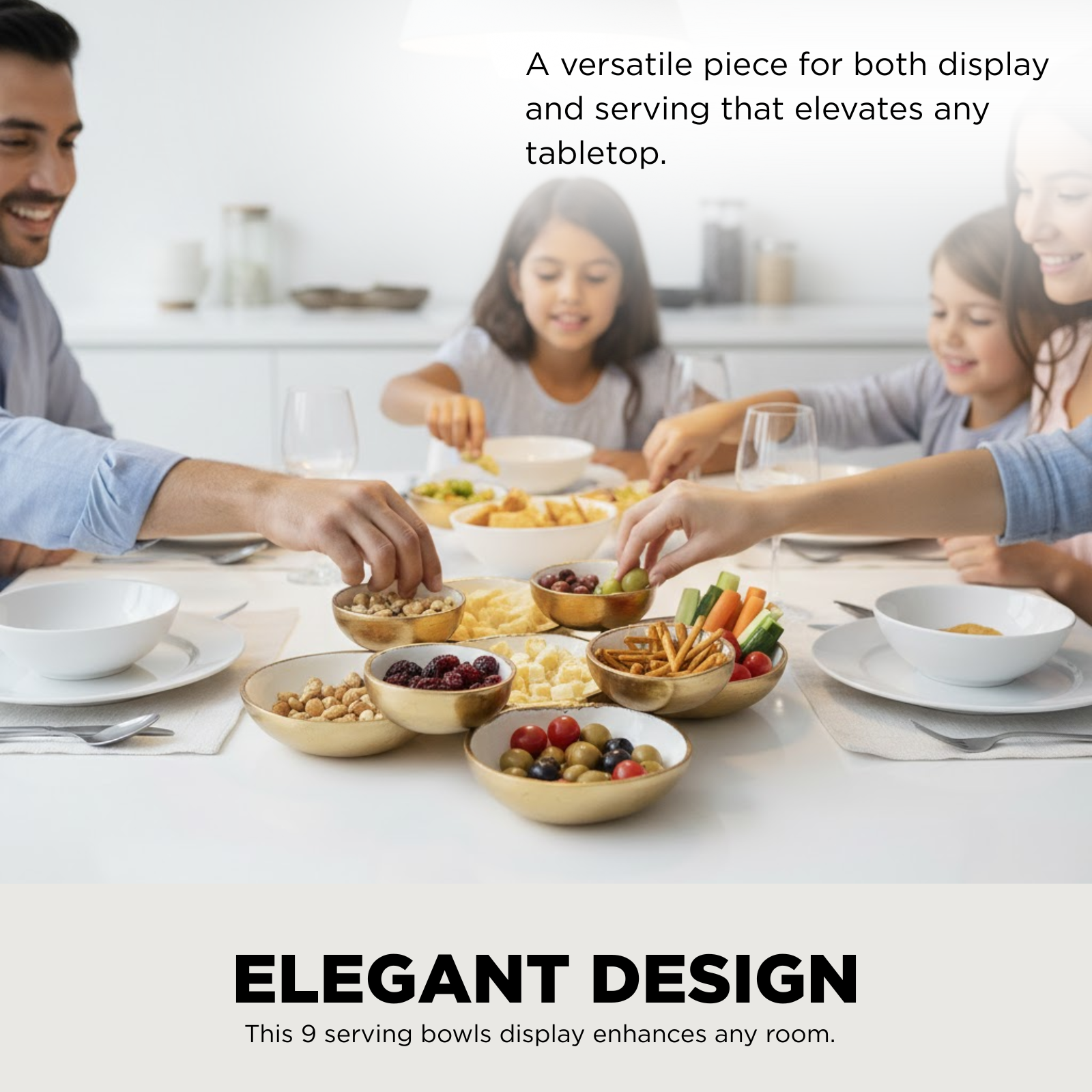 The Wine Savant /  Khen Glassware - Wholesale Serve Bowl - Cluster of 9 Round Serving Bowls Decorative Bowls Gold10