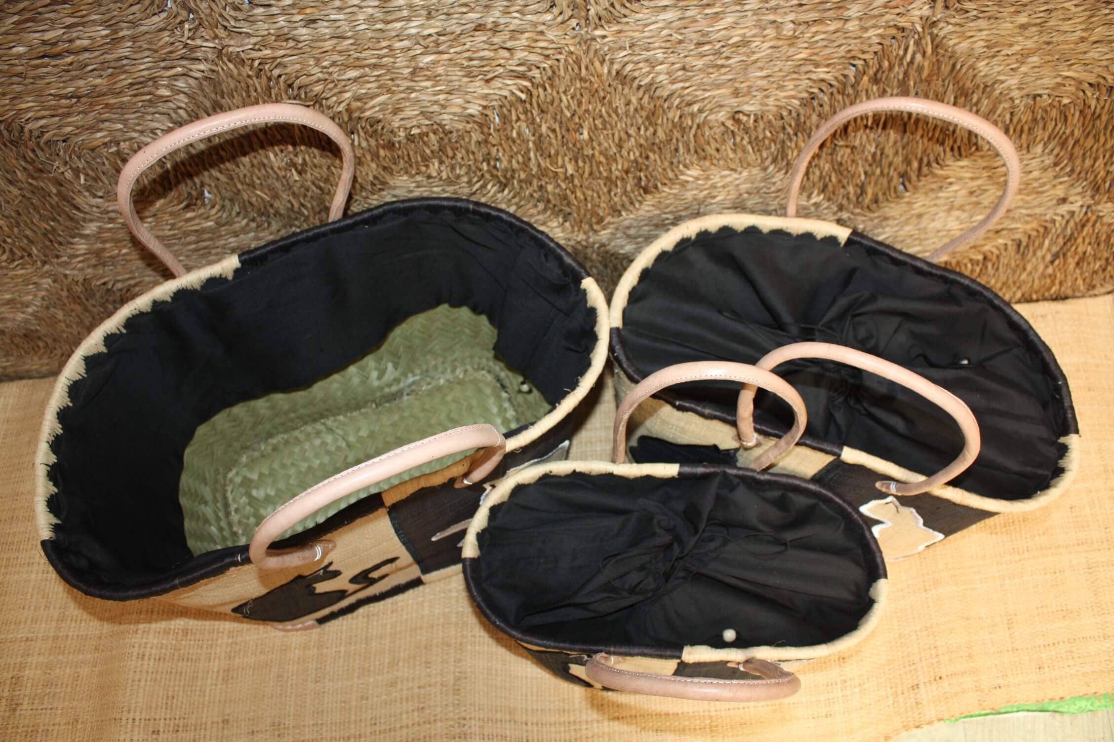 Boutique Huléti - Wholesale Beach Bag - BLACK basket embroidered with CAT design - Long Handle Bag - Market, shopping, beach tote - 3 SIZES -6