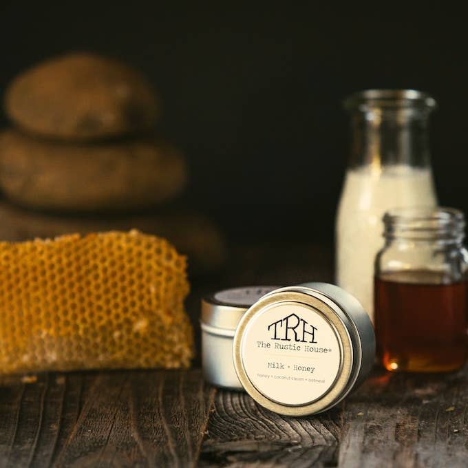 Milk + Honey | Silver Travel Tin Soy Candle | 4oz. for wholesale by The Rustic House