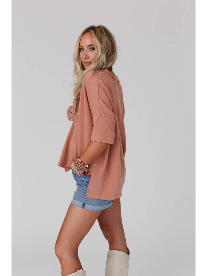 Three Bird Nest - Wholesale Knit Top - Women's - On The Go V Neck Ribbed Essential Tee - Sepia4