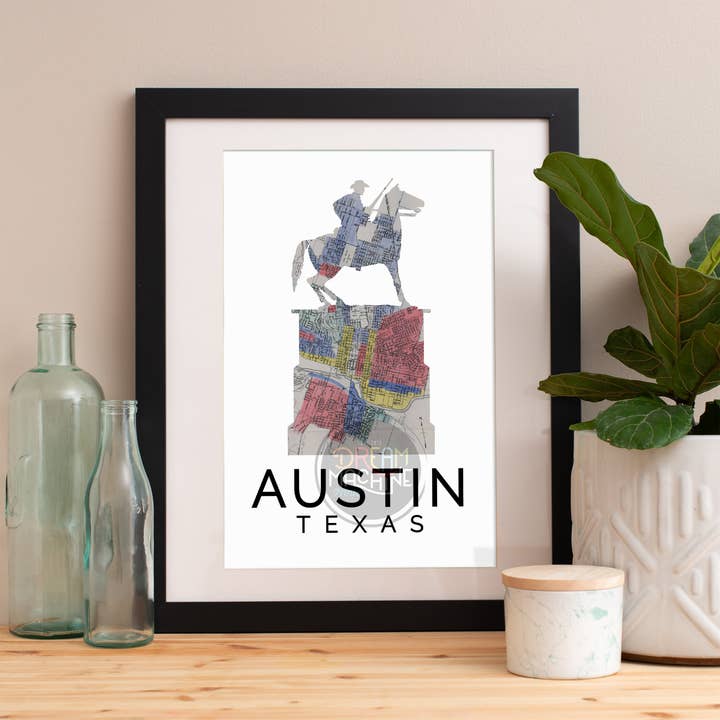 Austin Print, Austin Skyline, Austin Art, Austin Poster, Austin Aquarelle, Austin Art Print, Austin Map, Austin Map, Austin Texas MapSymbol10 pour la vente par DreamMachine Prints