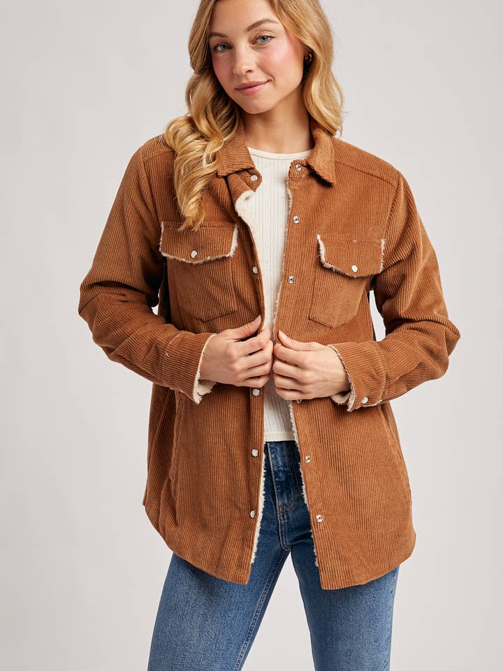 Bluivy - Wholesale Shirt Jacket/Shacket - Women's - CORDUROY SHERPA-LINED JACKET1