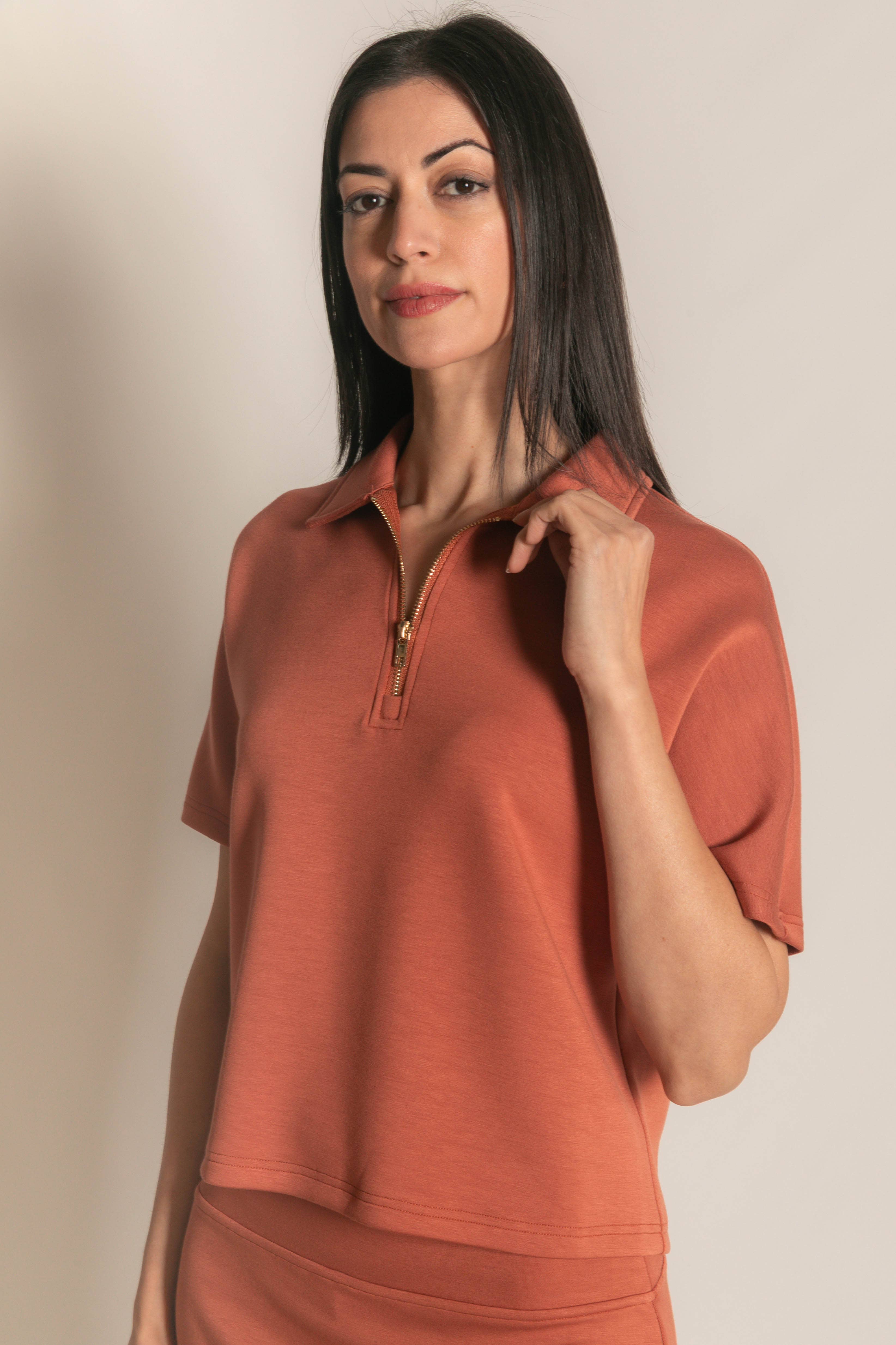 P. CILL - Wholesale Knit Top - Women's - P. CILL Butter Modal Short Sleeve Quarter Zip Top74