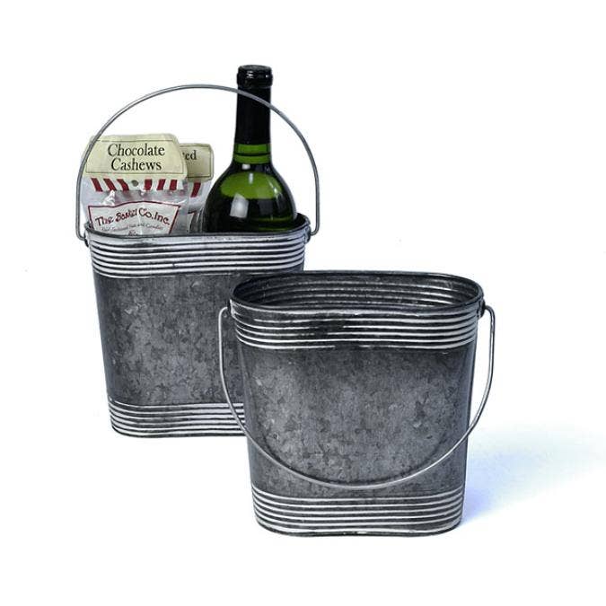 Buhi Imports - Wholesale Gift Bag - 7 inch Vintage Oval Bucket with White Stripes0
