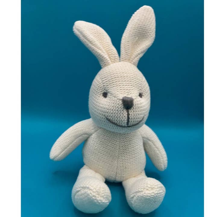 Knitted Organic Cotton White Bunny Baby Rattle for wholesale by Best Years Ltd