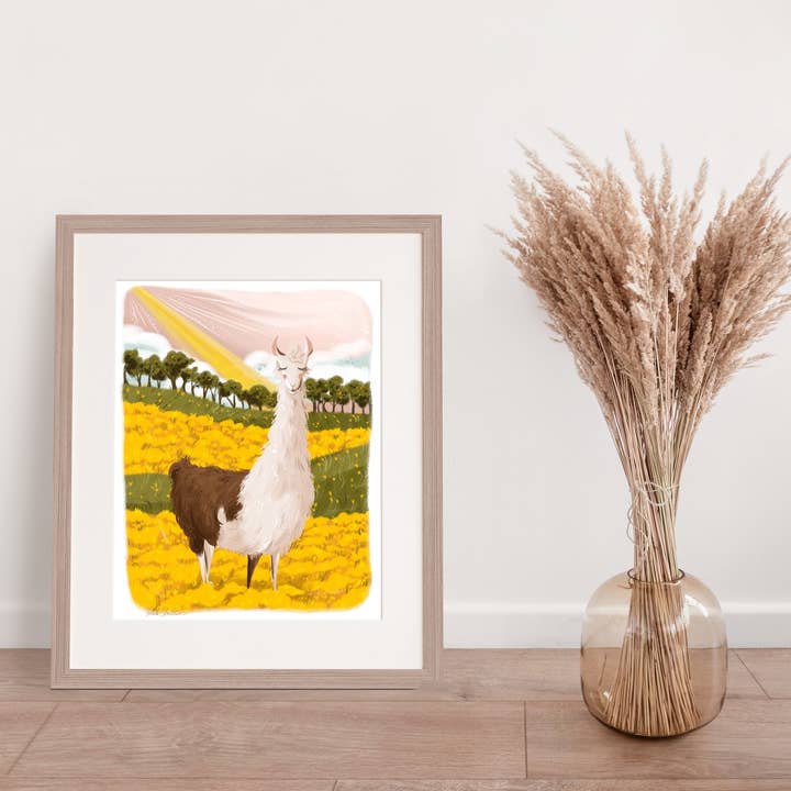 Llama In A Field Of Wildflowers Illustration Print for wholesale by Talula Christian Art