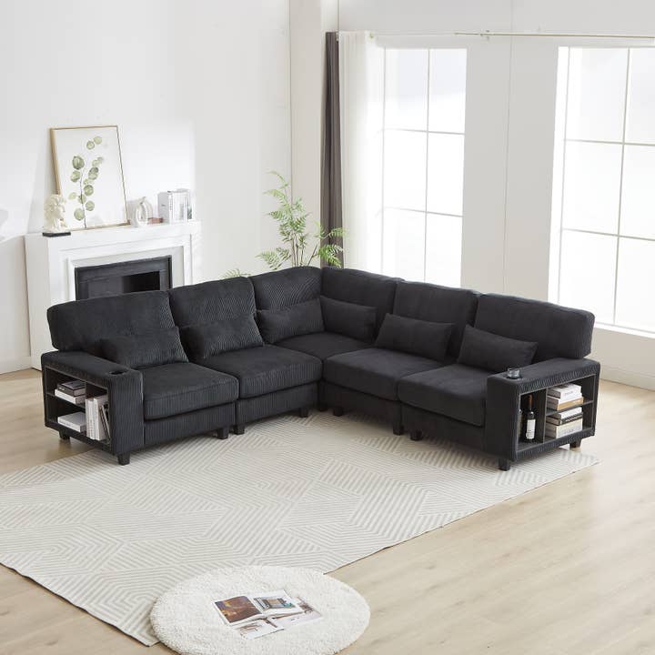 39F Inc. - Wholesale Sofa - Modular Corduroy L-Shaped Sectional Sofa with Storage,4Color