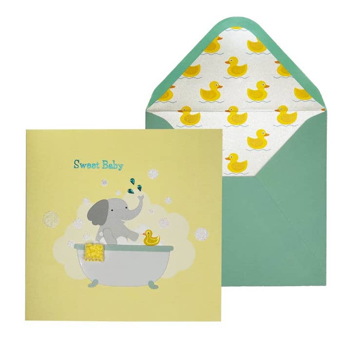 Elephant in Bath Tub Baby Card for wholesale by NIQUEA.D