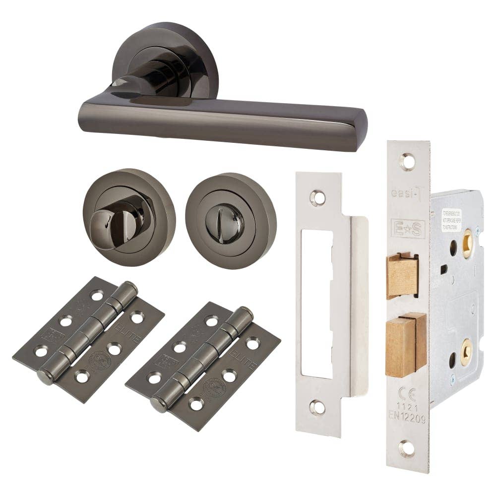 Diybasket – wholesale Knob/pull – Sophia Lever Door Handle on Rose - Bathroom Lock - Door Kit - Black Nickel0