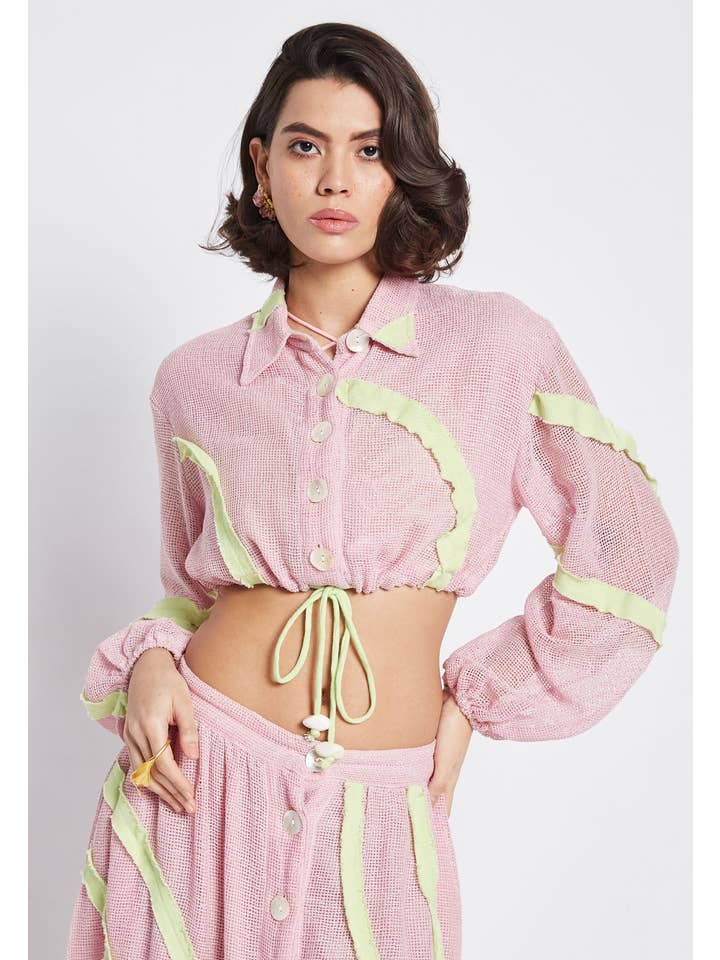 Be Sunset - Wholesale Button Down Shirt - Women's - Ripple Pink Top3