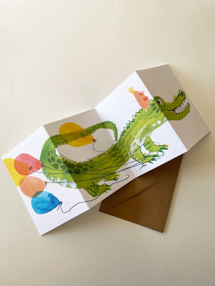 Party Crocodile Concertina Card for wholesale by Esther Kent Design