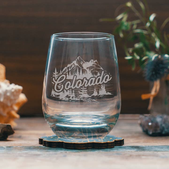 Colorado Mountains State Drinking Glasses for wholesale by Benoit's Design Co.