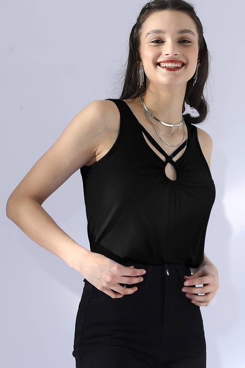 NINEXIS - Vente Débardeur – femme - CWTTK176-S_DÉBARDEUR SANS MANCHES À COL ROND ET BRETELLES CROISÉES12