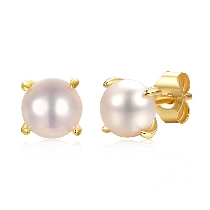 14k GP met ronde witte solita-oorbel met zoetwaterparels voor wholesale door Genevive