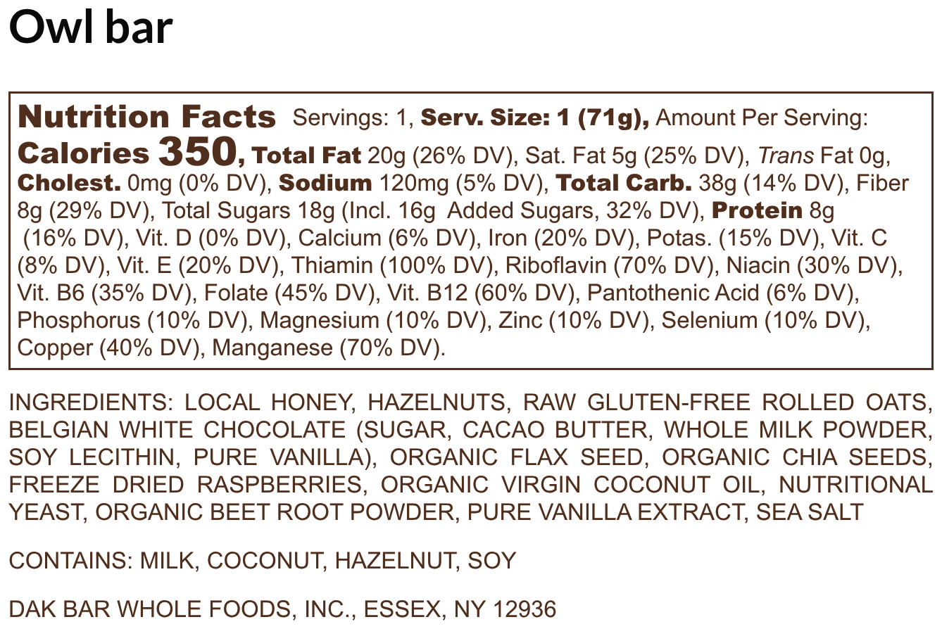 Dak Bar - Wholesale Snack Bar - Owl Bar - White Chocolate, Hazelnut & Raspberries Snack Bar4