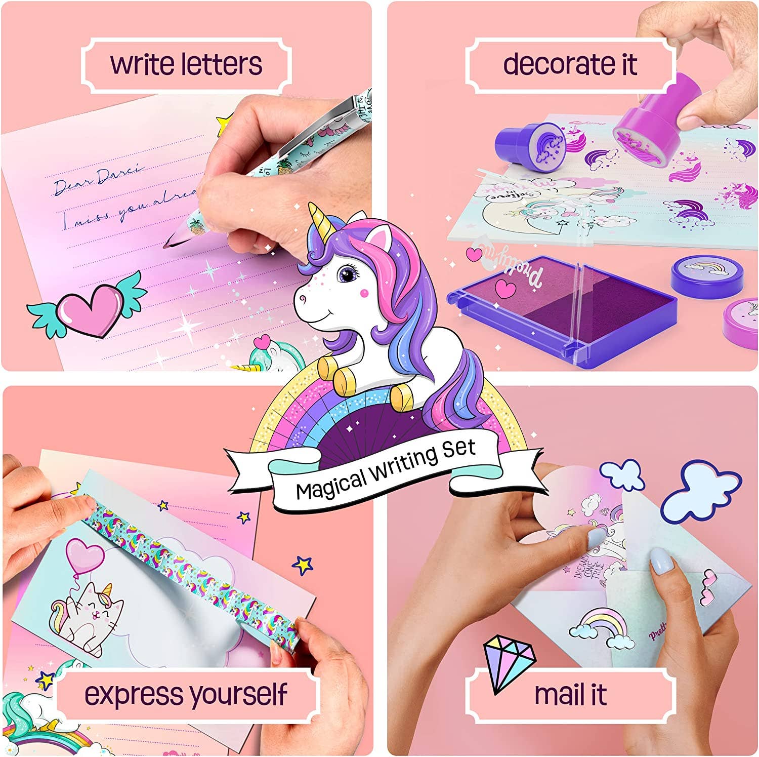 Dan&Darci – Engroshandel Brevpapir/sæt med noteskort – Unicorn skrivekit med brevpapir i smukt opbevaringsetui6