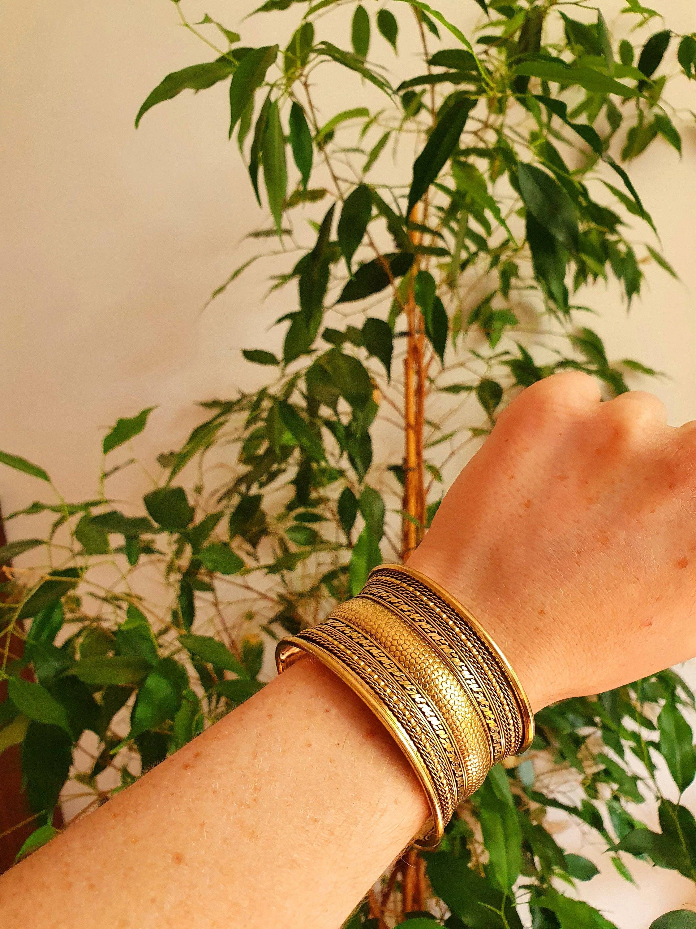 Kaali Boutique - Wholesale Cuff Bracelet - Textured Brass Cuff Bracelet / Tribal / Celtic / Boho / Ethnic / Rustic / Bohemian / Hippie / Gypsy / Jewellery / Adjustable / Unisex / Mens5