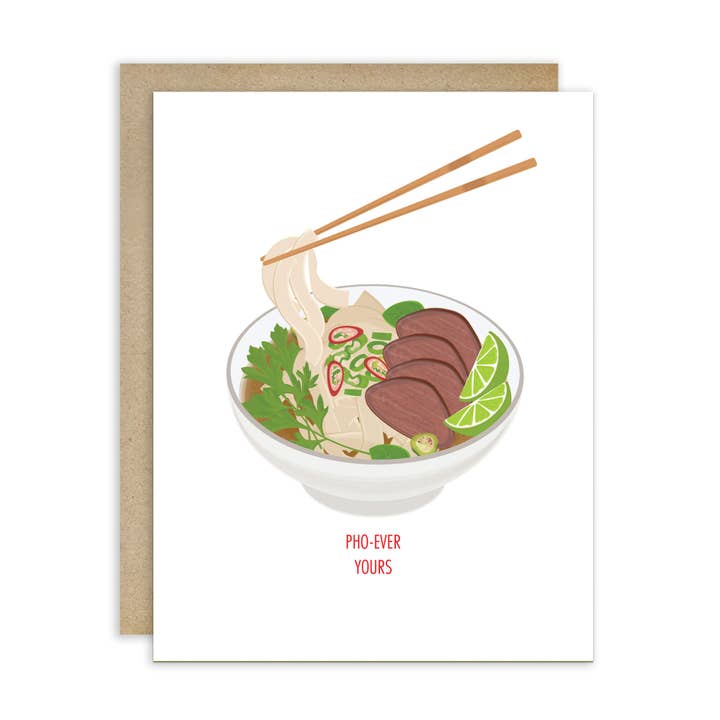 Pho-ever Yours | Couple Romantic Pho Bowl Asian Greeting Card for wholesale by Cute Asian Cards