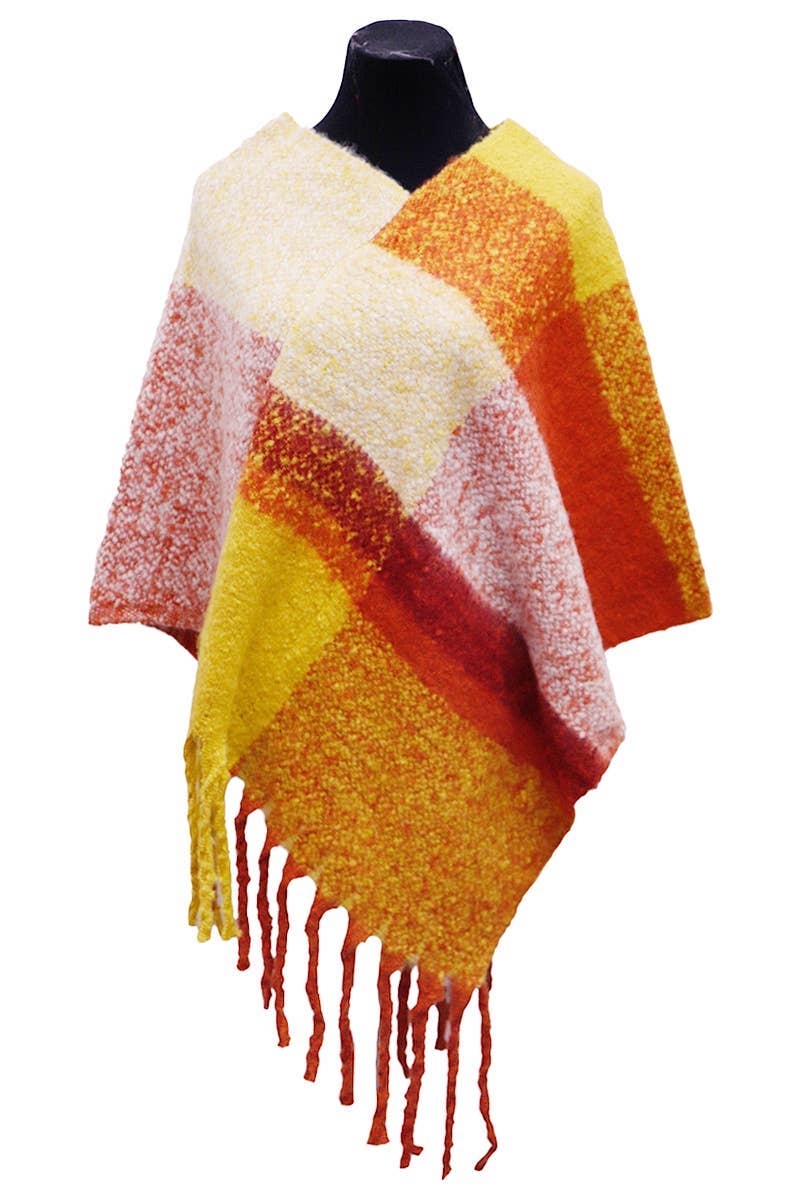 ASSORTED Multi Plaid Color Block Faux Cashmere Poncho for wholesale on Faire4