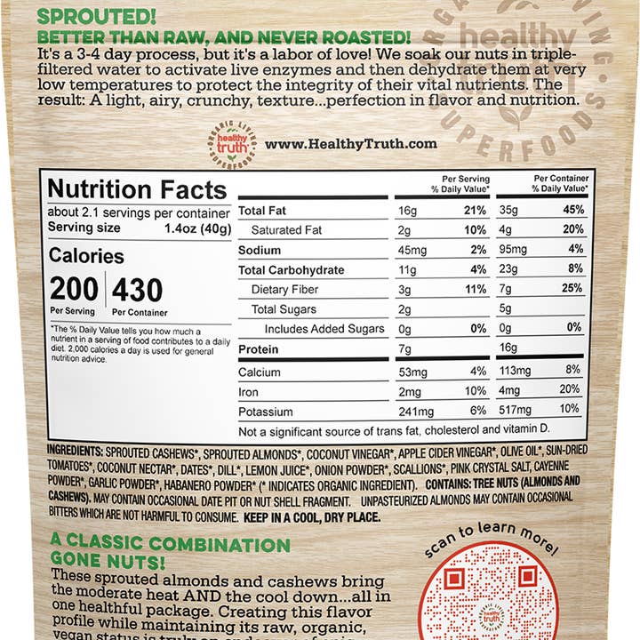 Healthy Truth/Organic Living Superfoods - Wholesale Nuts - Organic Raw Sprouted Buffalo Almonds and Ranch Cashews