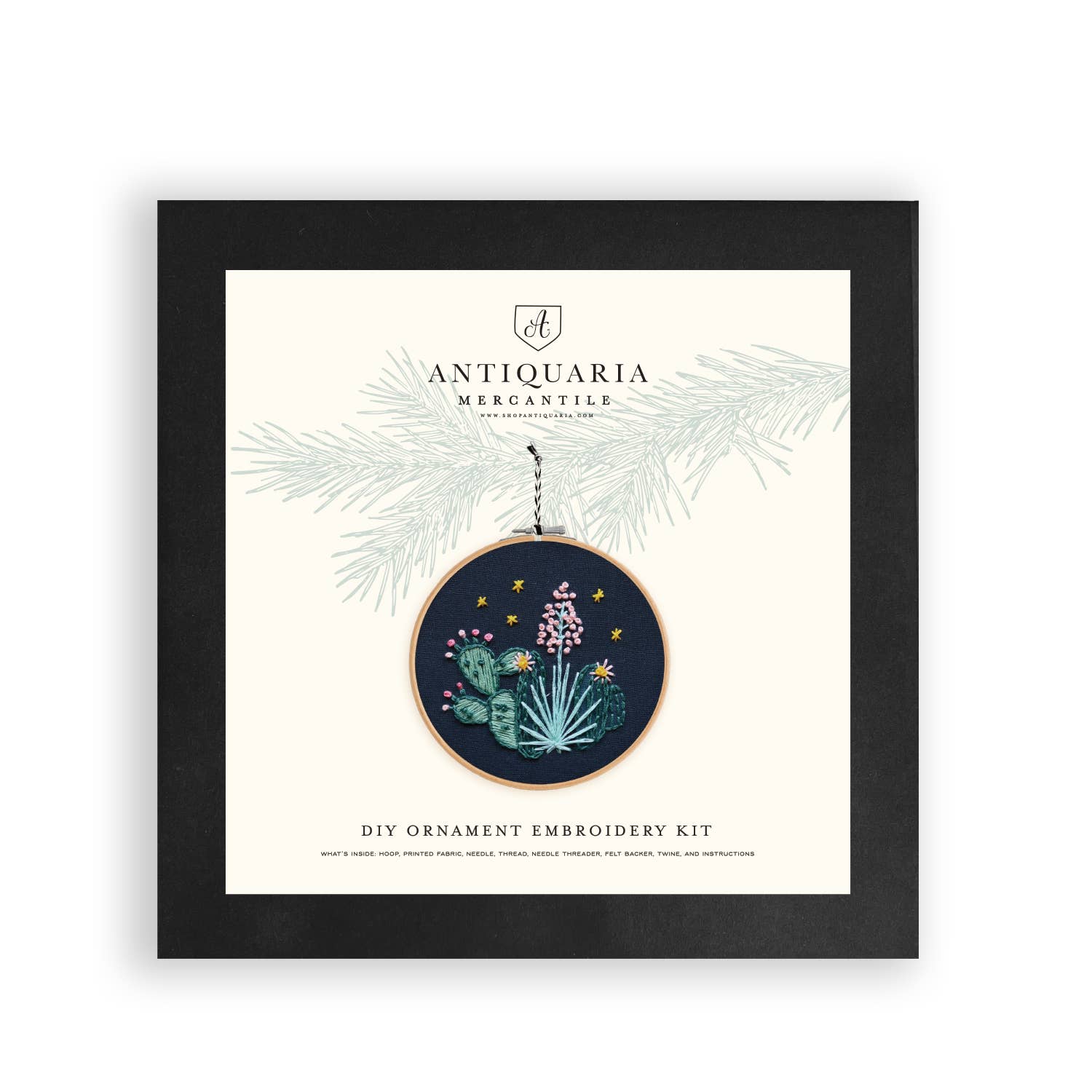 Antiquaria – Engroshandel DIY-hobbysæt – Ferieindretning: Cactus DIY broderet julepynt kit1