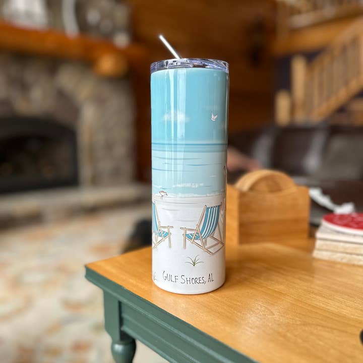 Beach 20 oz Skinny Tumbler - Gulf Shores (or your location) for wholesale by Red Cabin Studio