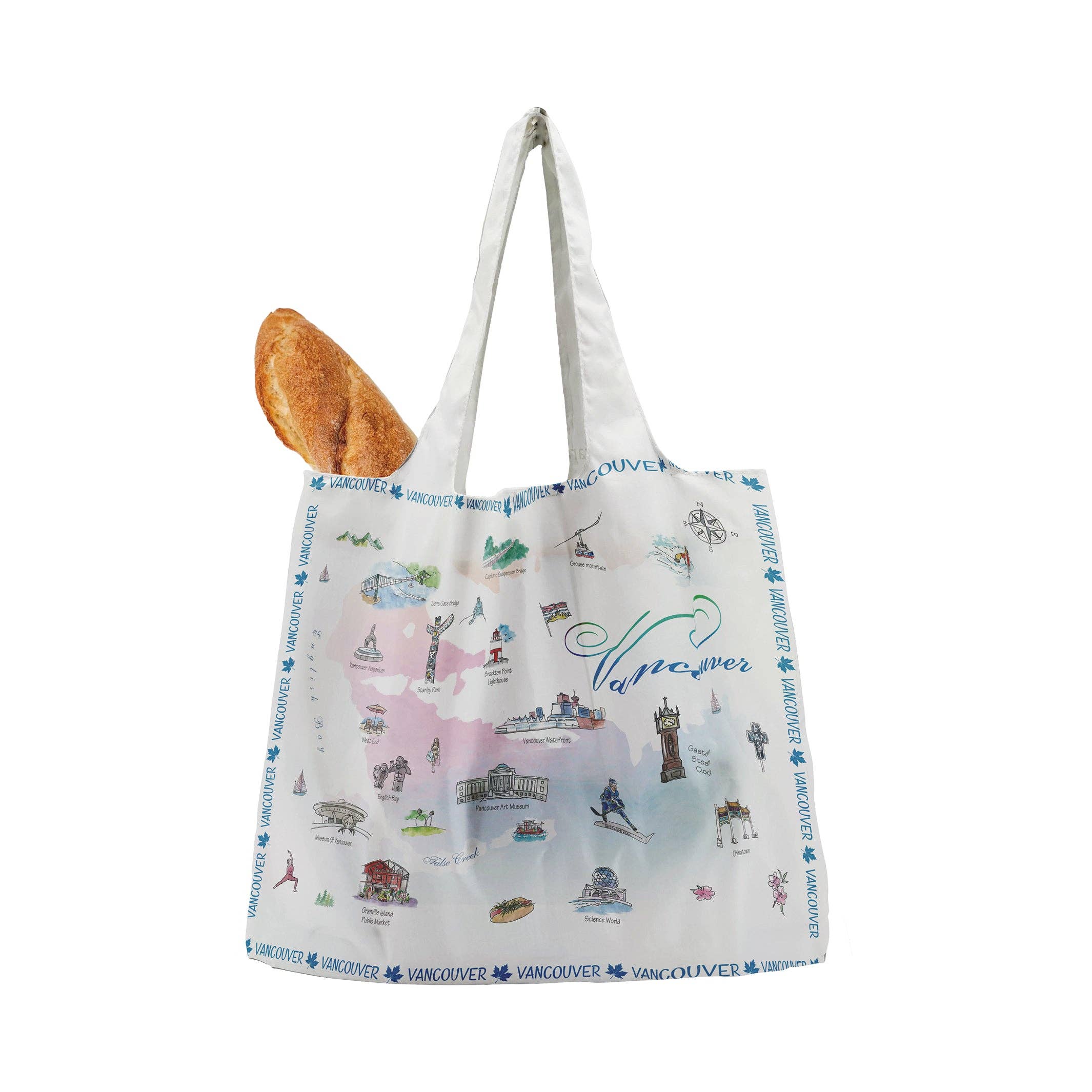 Northern Icons Canada - Wholesale Grocery/Shopping Bag - Vancouver Foldable Shopping Bag – Watercolor Canvas City Landmarks Design2