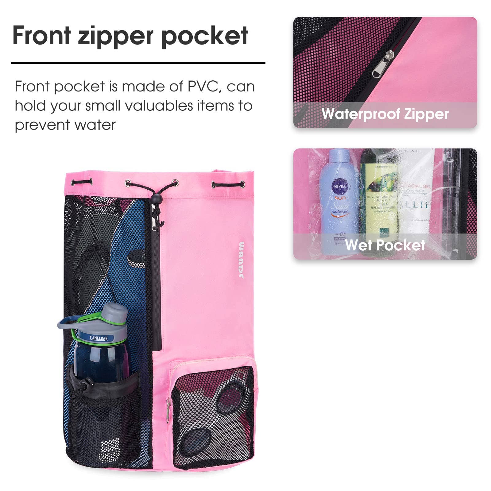 wandf - Wholesale Beach Bag - WANDF Mesh Drawstring Backpack with Wet Pocket Beach Bag87