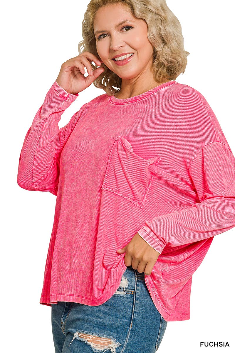 42POPS - Wholesale Knit Top - Women's - 1030 Plus Washed Ribbed Dolman Sleeve Round Neck Top SI-290052