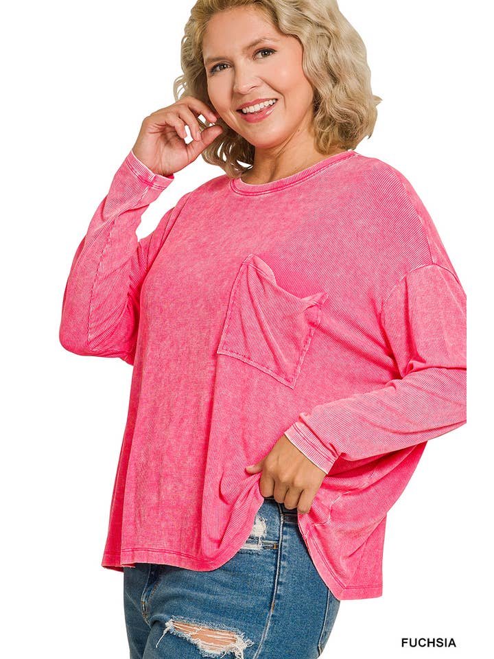 42POPS - Wholesale Knit Top - Women's - 1030 Plus Washed Ribbed Dolman Sleeve Round Neck Top SI-290052