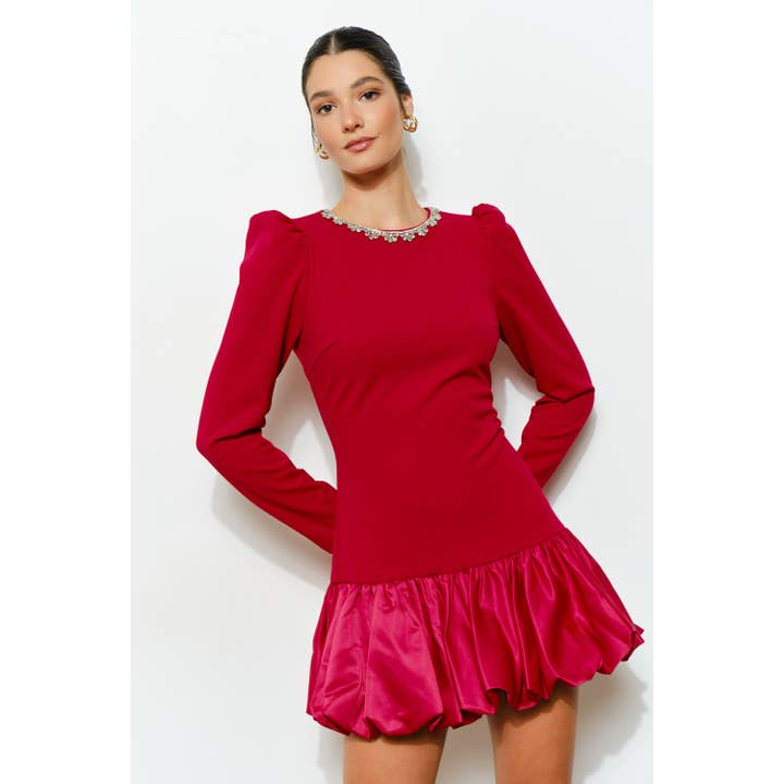 INA - Wholesale Dress - Women's - Jewel-Embellished Puff-Sleeve Bubble Mini Dress9
