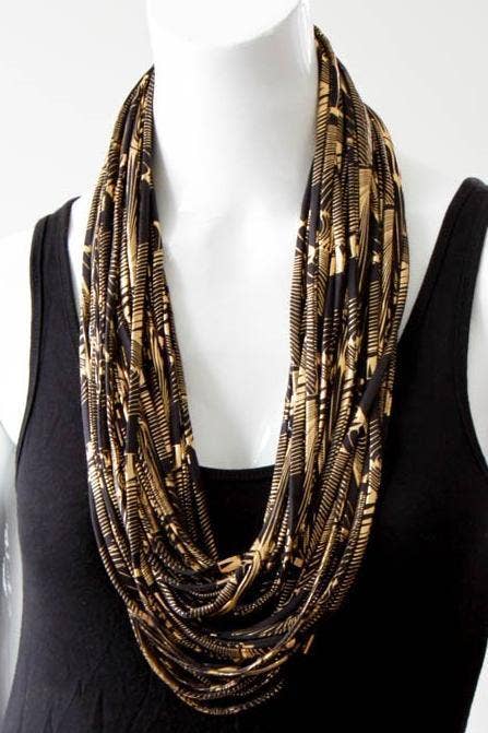 Necknots - Wholesale Scarf - Women's - Statement Necklace Infinity Scarf in Gold and Black Print3