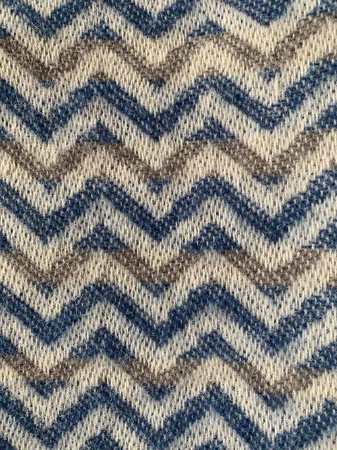 WoolOnly - Vente Plaids - Plaid Jacquard Zig-Zag Vague 100% Laine Mérinos Fine (bleu/gris, 130x170 cm)5